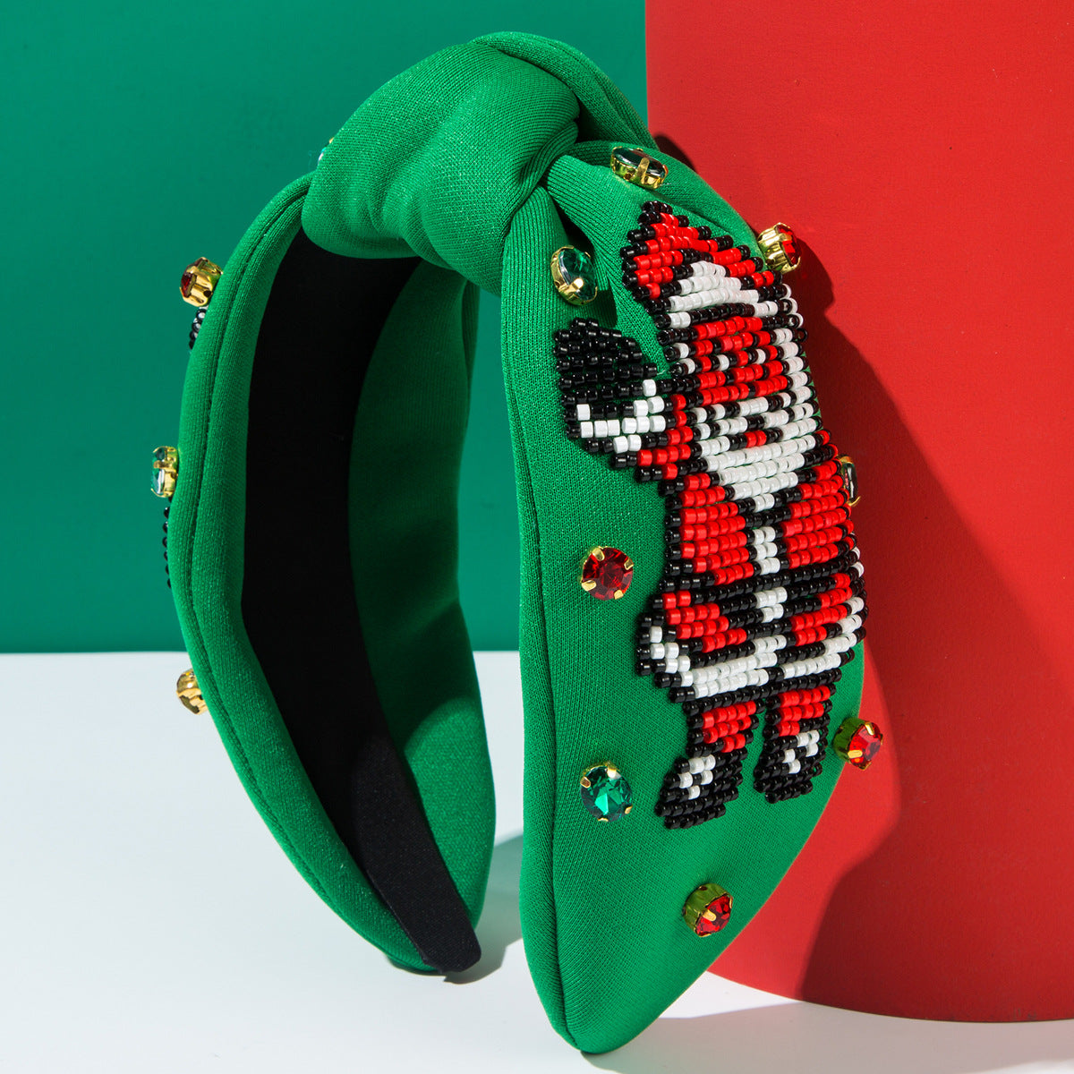 Wholesale Christmas Cloth Diamond-encrusted Headbands, Hand-sewn Rice Bead Hair Ornaments