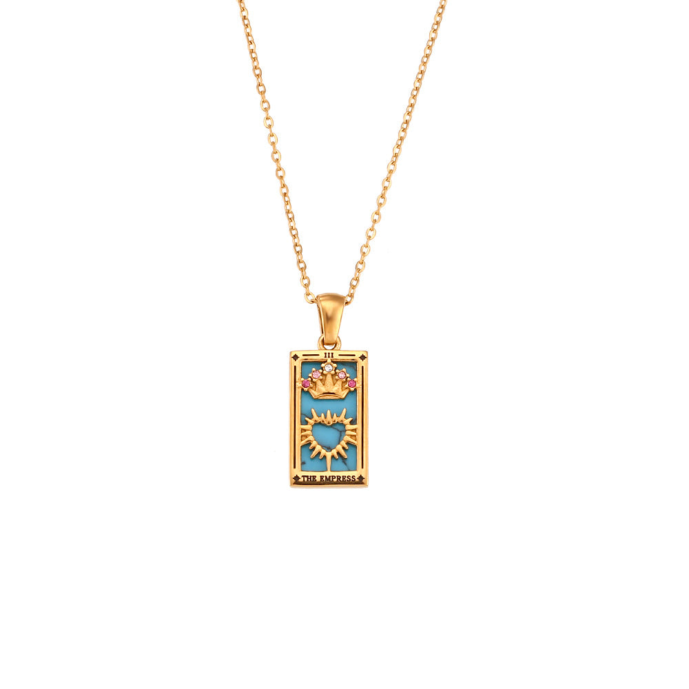 Wholesale Vintage Stainless Steel Rectangular Oil Dripping Zircon Tarot Card Necklace