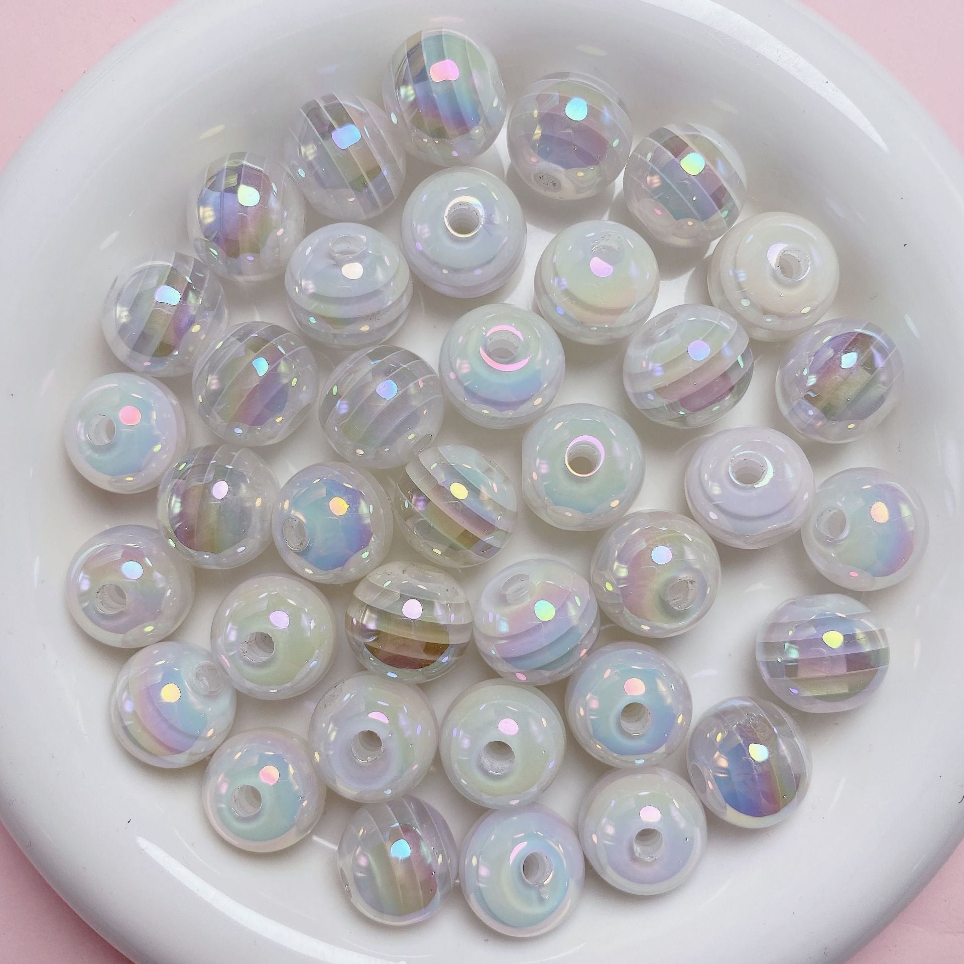 Wholesale 10pcs/pack 16mm Children's Fun Stripes Contrasting Color Plating Rainbow Beads