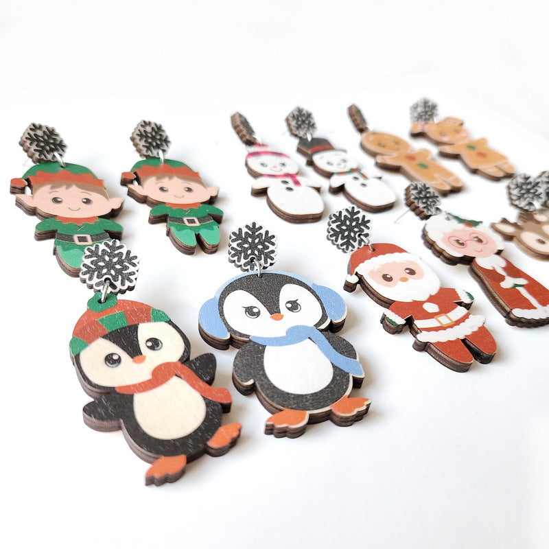 Wholesale Christmas Penguin Santa Claus Snowman Elk Gingerbread Man Earrings