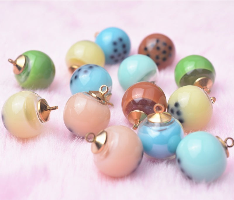 Wholesale 20pcs Alloy Glass Acrylic Small Ball Pendant DIY Handmade Jewelry Bulk Accessories Earring Accessories Key Case Pendant