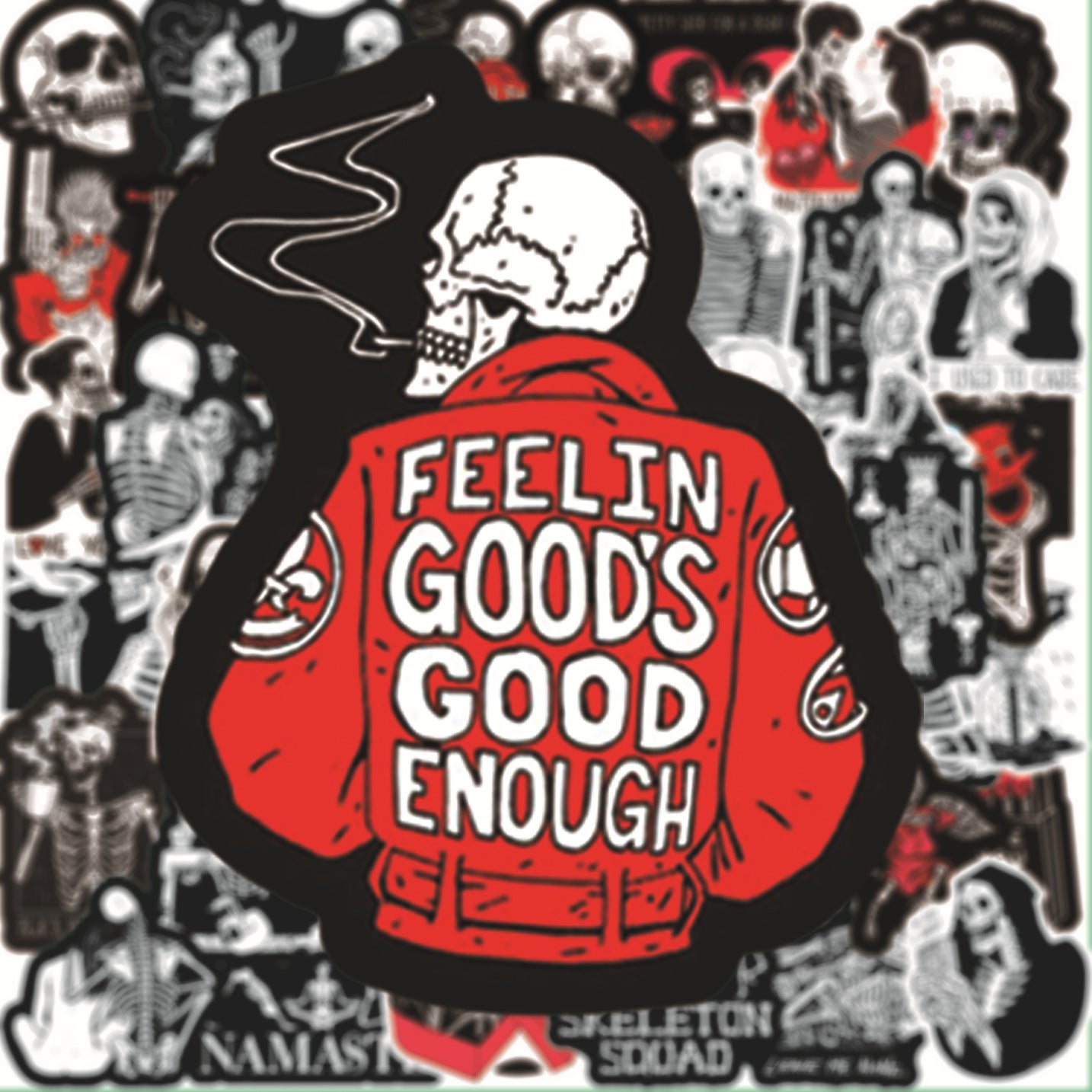 Wholesale PVC Waterproof Self-adhesive Red and Black Skull Graffiti Stickers