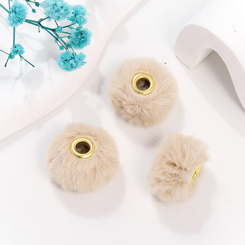 Wholesale 100pcs/pack 20mm Copper Small Fragrance Style Straight Hole Imitation Rabbit Hair Ball Spacer Beads DIY