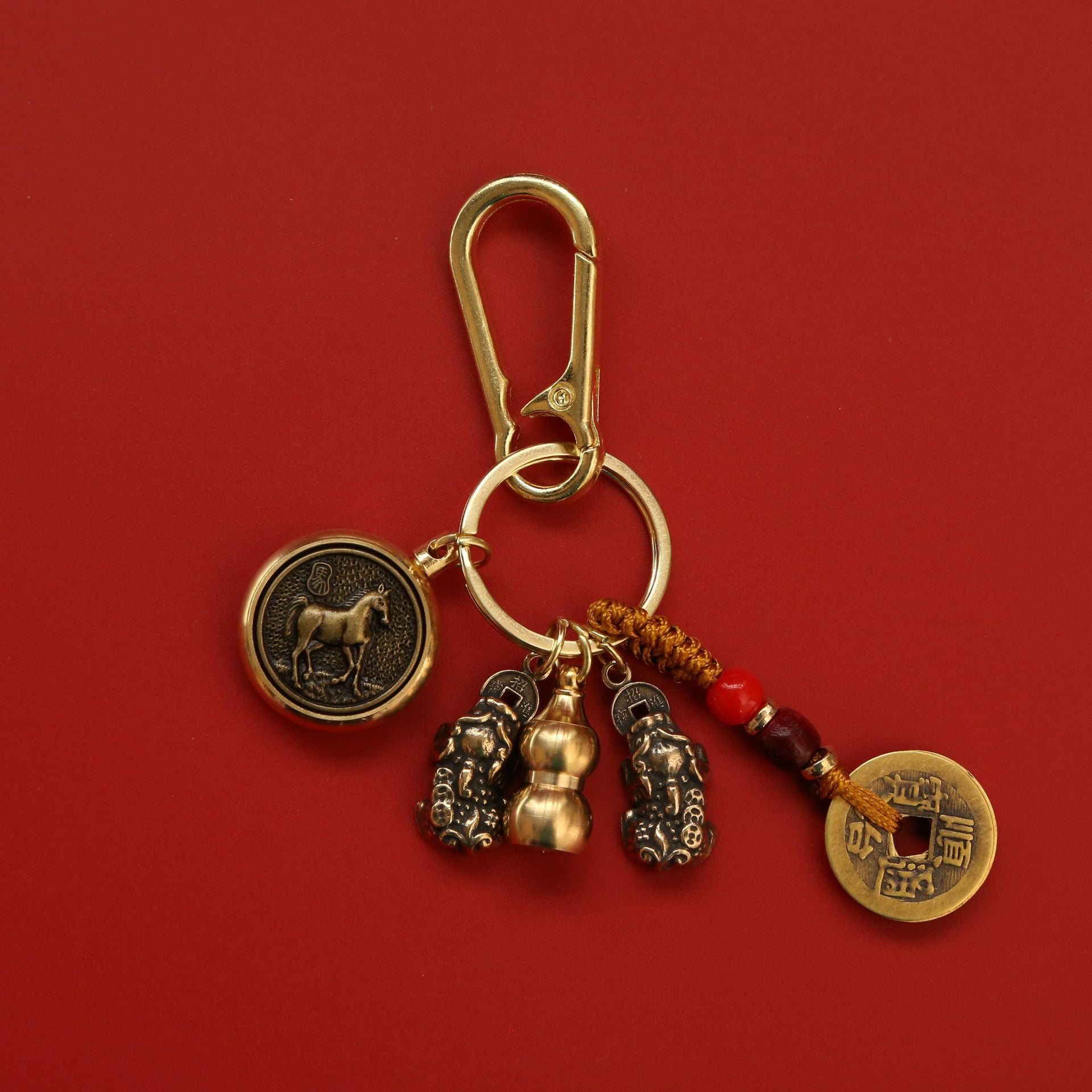 Wholesale Brass Double Pixiu Transfer Money Two Zodiac Eight Guardian Gods Keychain