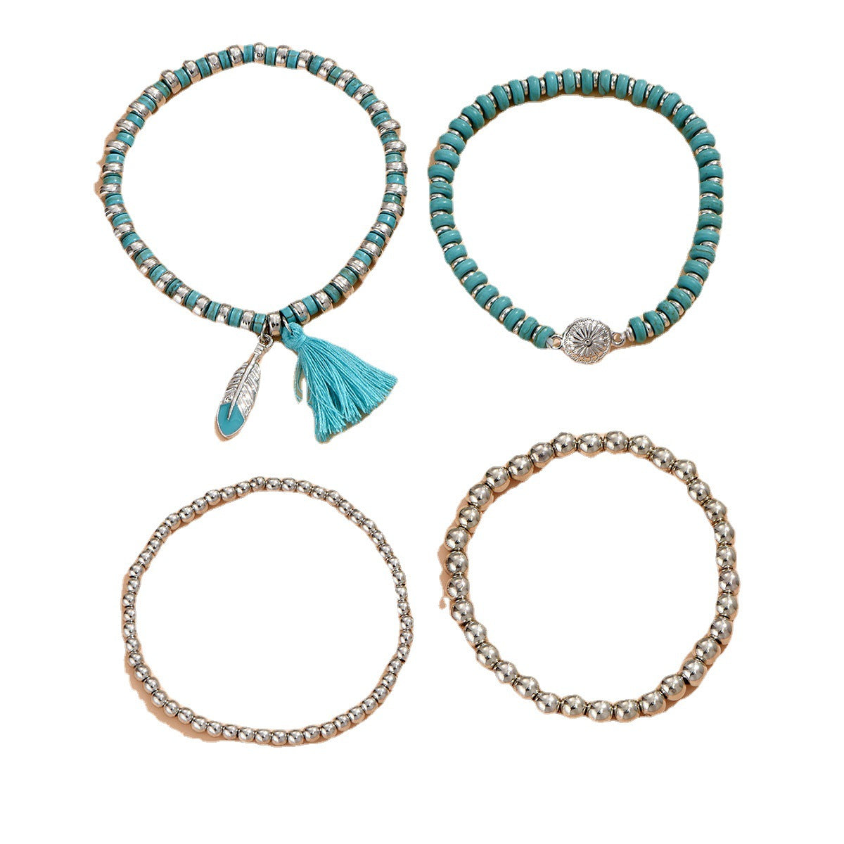 Wholesale Vintage Turquoise Alloy Beaded Bracelet Set of Four