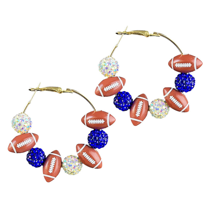 Wholesale 2pcs/pack Women' s Diamond Hoop Sparkling Cheerleading Sports Football Game Earrings