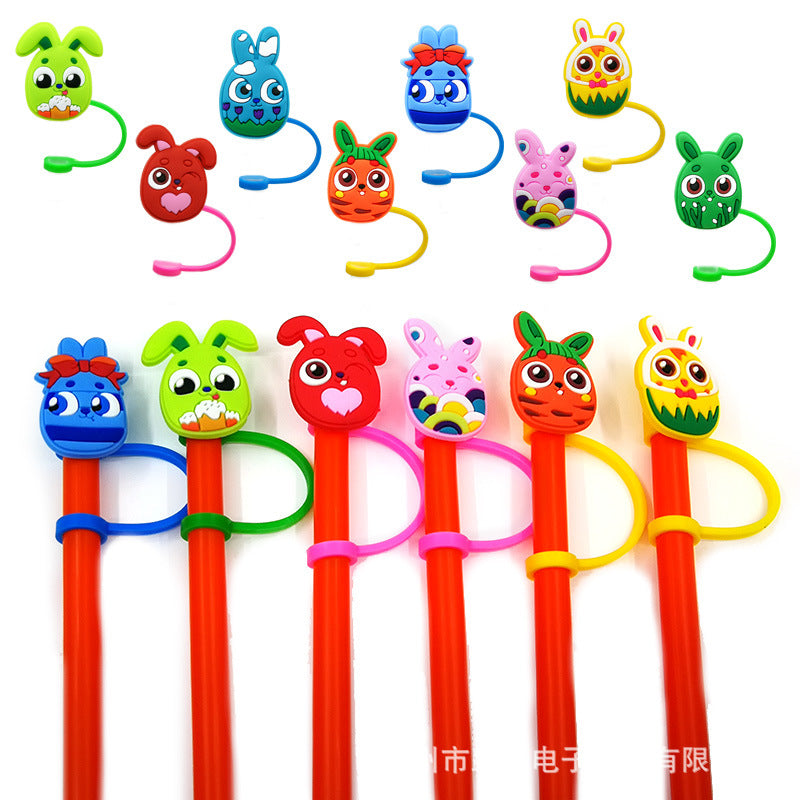 Wholesale of 10pcs Easter Cartoon Silicone Straw Sets