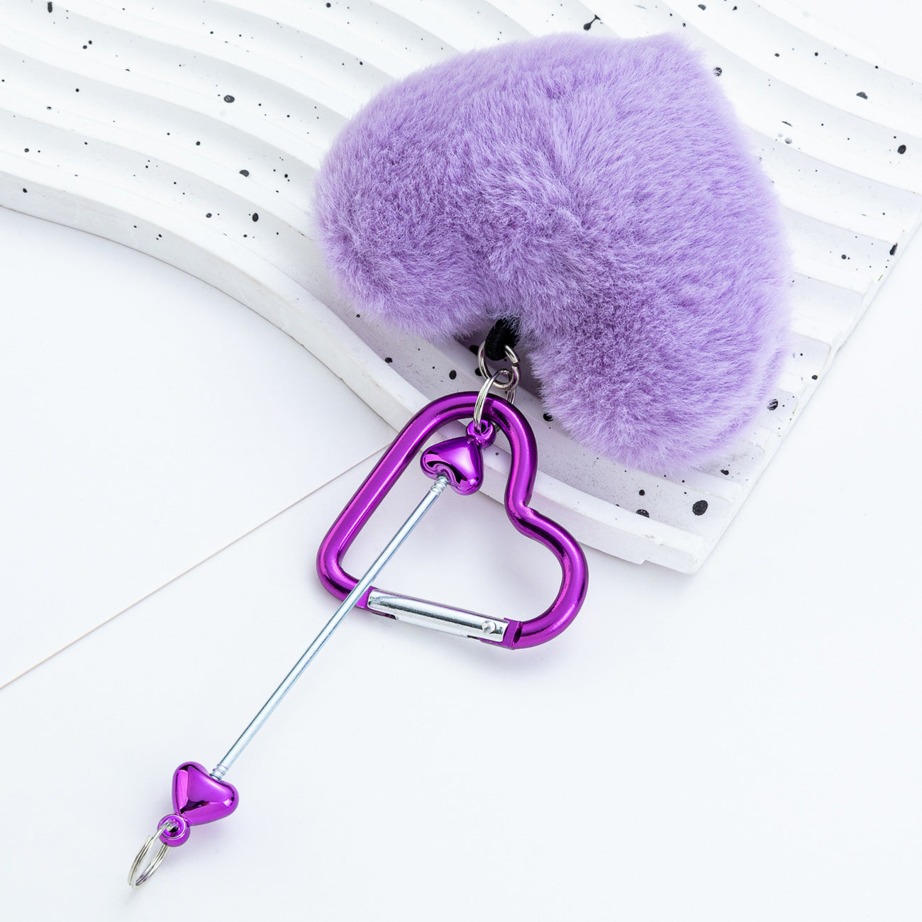 Wholesale New DIY beadable PomPom love mountaineering buckle plush keychains