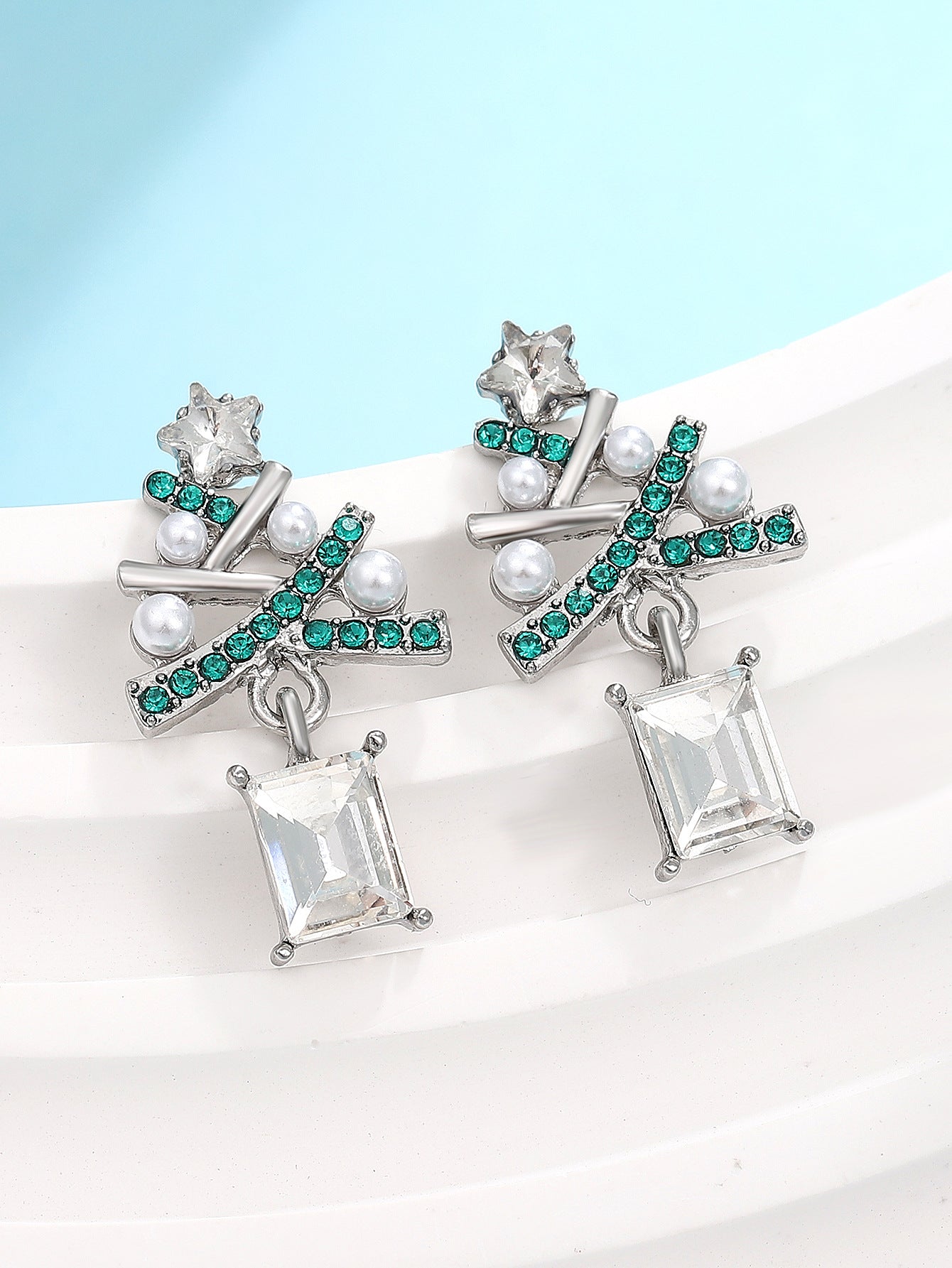 Wholesale Diamond-encrusted Christmas tree earrings