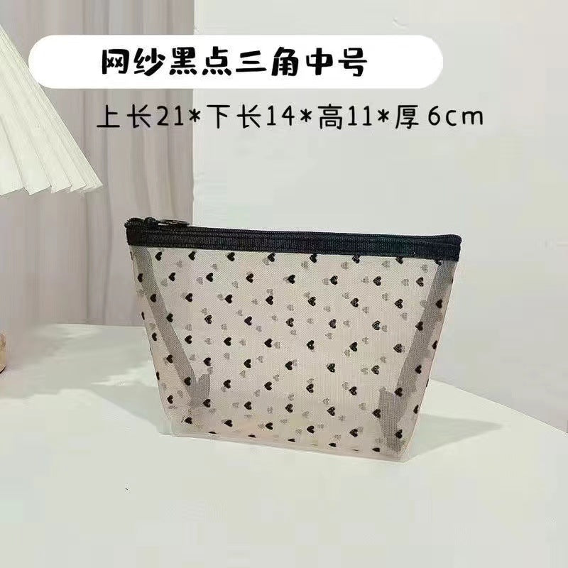 Wholesale Love Mesh Cosmetic Bag Triangular Semicircle Mini Hollow Storage Bag