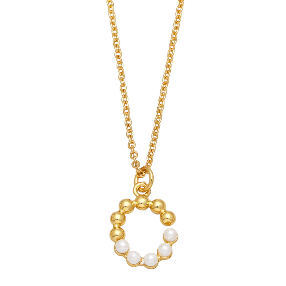Wholesale Pearl Letter Collar Chain Copper Necklace
