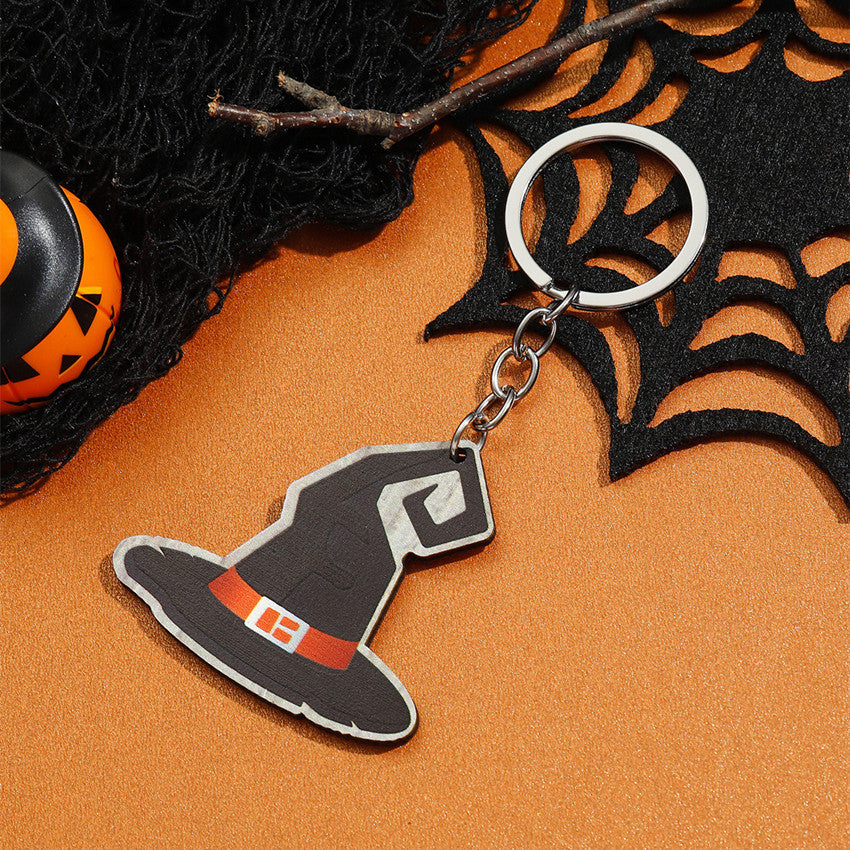 Wholesale Halloween Bat Pumpkin Spooky Spider Skull Cat Wooden Keychain
