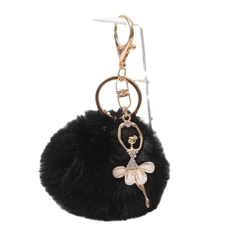 Wholesale 5pcs Cute Rhinestone Angel Ballerina Girl Pom Pom Keychain