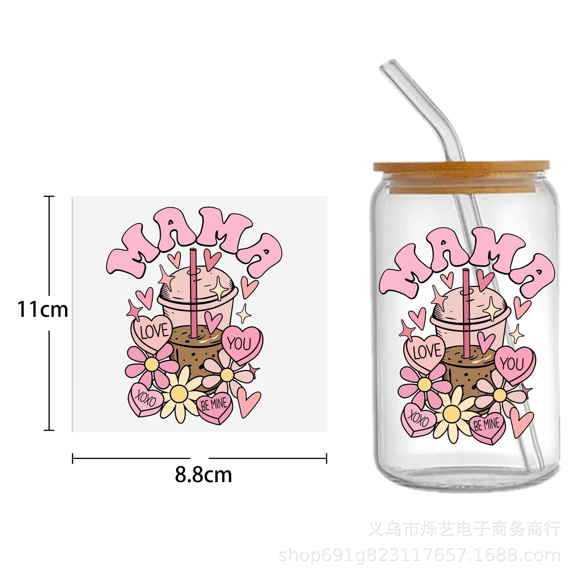 Wholesale 5pcs Mother's Day Flower Series Transparent UV DTF Transfer Crystal Cup Sticker wraps