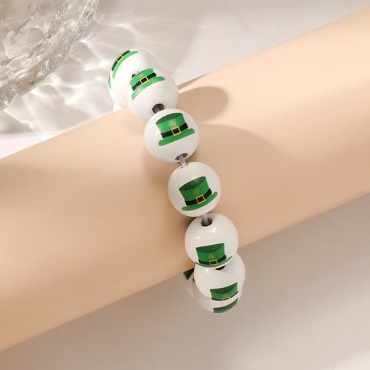 Wholesale St. Patrick's Day Carnival Party Oktoberfest Printed Beaded Wooden Bead Bracelet