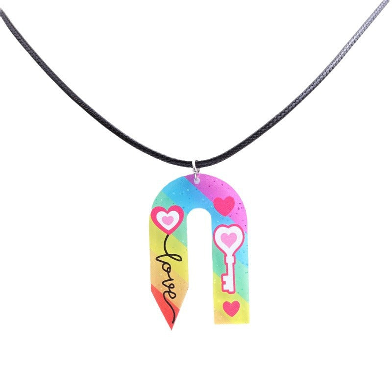 Wholesale Valentine's Day Rainbow Love Pencil Acrylic Necklace