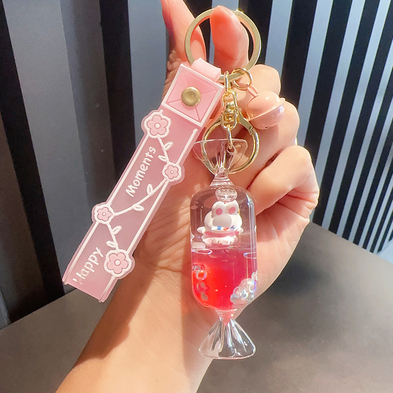 Wholesale Candy Little White Rabbit Oil Drifting Sand Bottle Acrylic Keychain