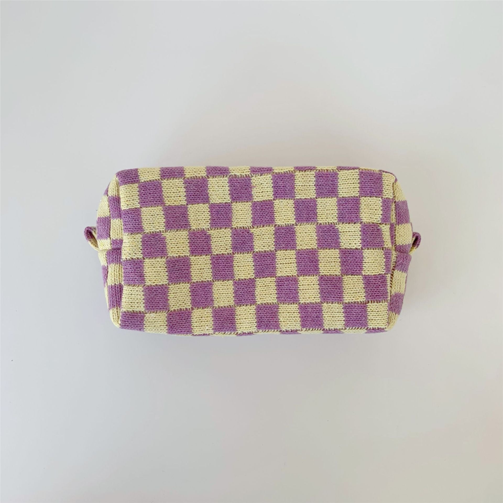 Wholesale Wool Checkerboard Knitted Storage Bag Large Capacity Toiletry Bag