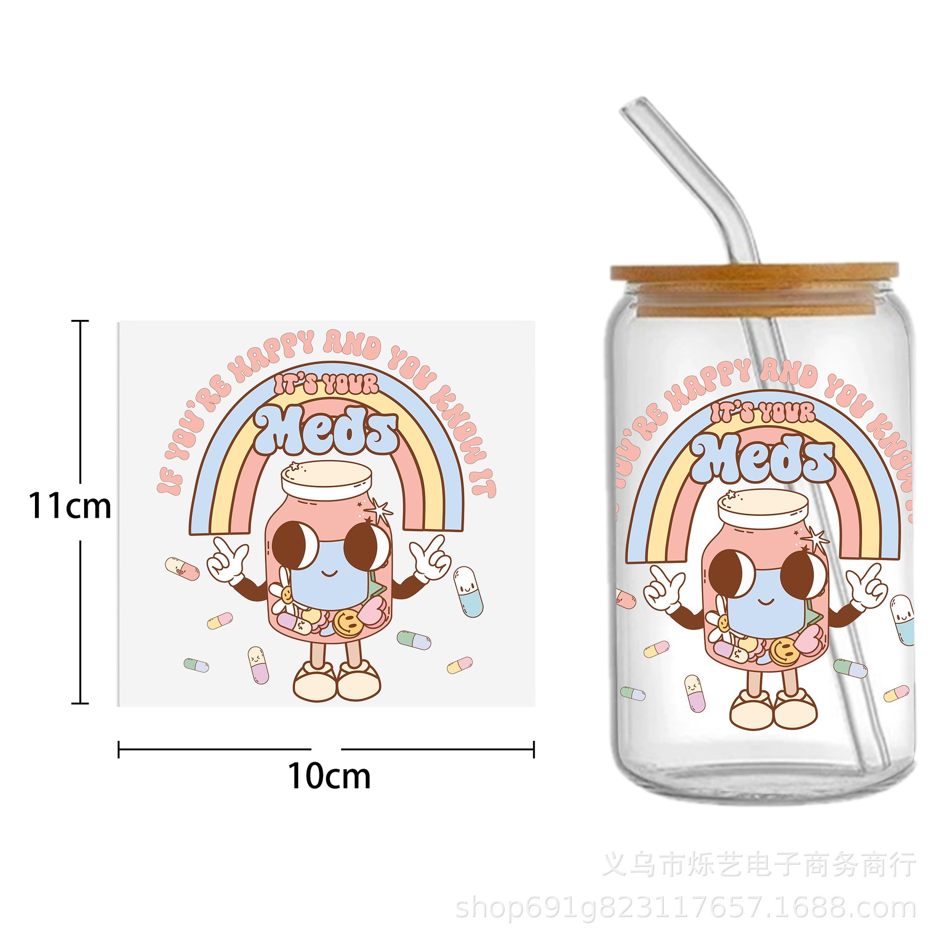 Wholesale Cute Smiley Flower Series Printing UV DTF Transfer Crystal Cup Sticker