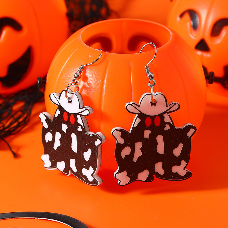 Wholesale Western Cowboy Ghost Halloween Retro Acrylic Earrings OLY-ES-KaiQing003
