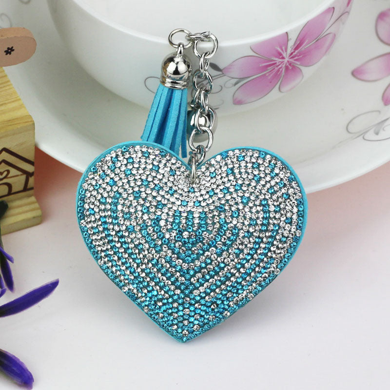 Wholesale Peach Heart Leather Fashion Flannelette Rhinestone Tassel Keychain
