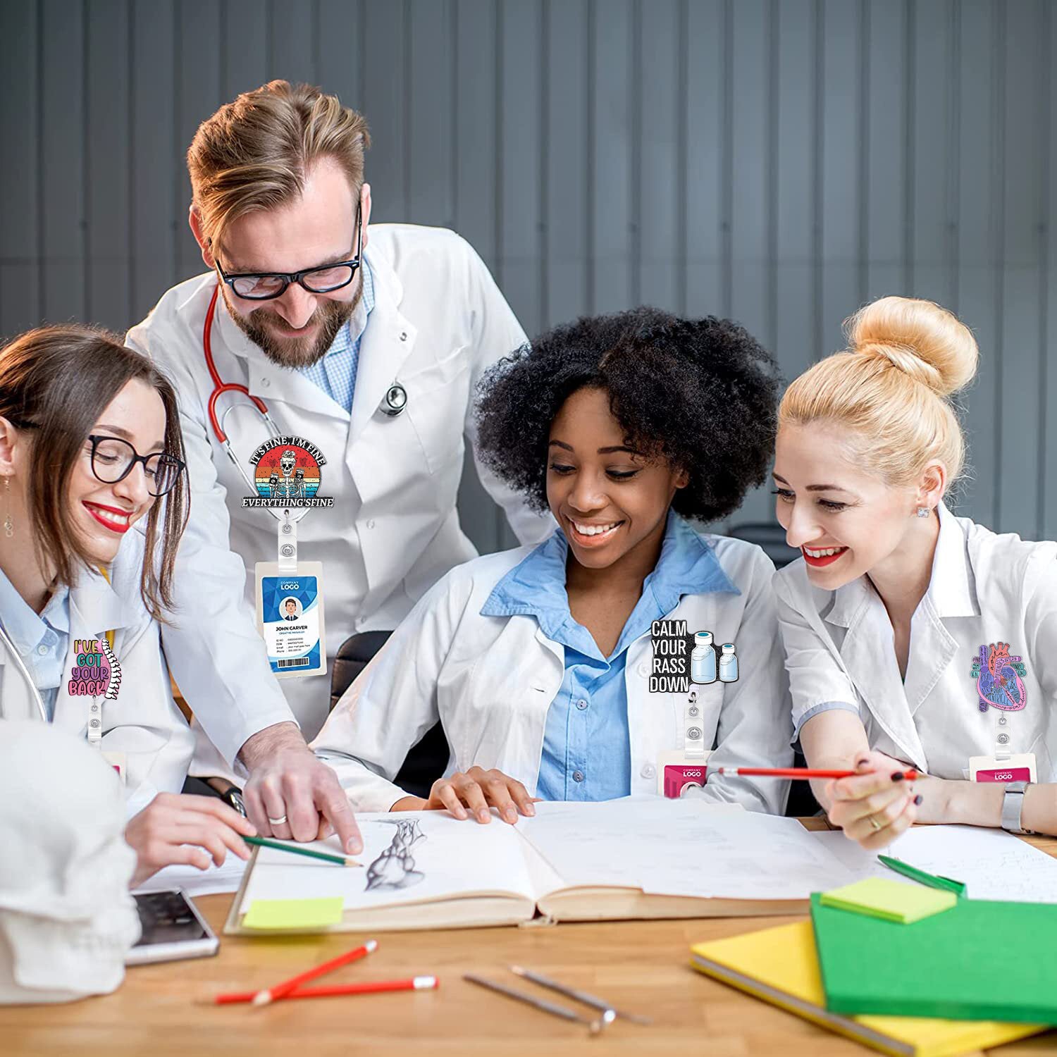 Wholesale Badge Reels Teacher Office Medical Medicine Bottle Acrylic Badge Scroll Retractable Keychain