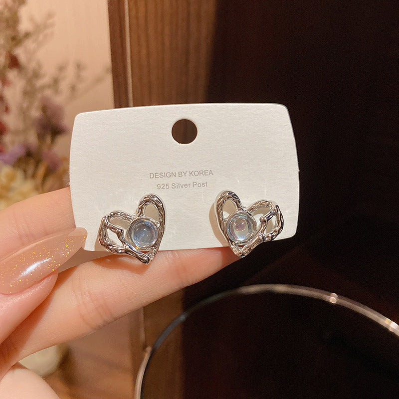 Wholesale Heart Moonstone Alloy Earrings