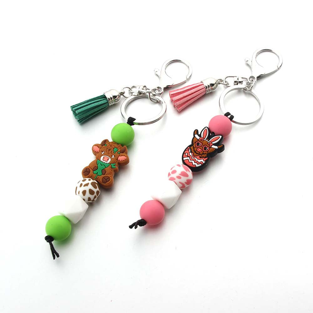 Wholesale silicone beaded key chain rabbit cow cartoon bag pendant DIY small accessories accessories