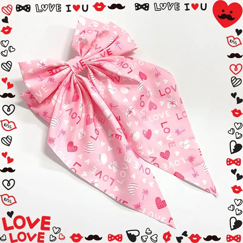 Wholesale Valentine's Day Bow Ribbon Spring Clip Heart-shaped Red Lip Print Back of The Head Hairpin
