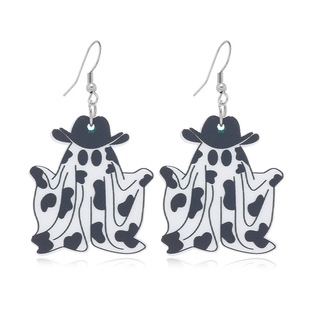 Wholesale Western Cowboy Ghost Halloween Retro Acrylic Earrings OLY-ES-KaiQing003
