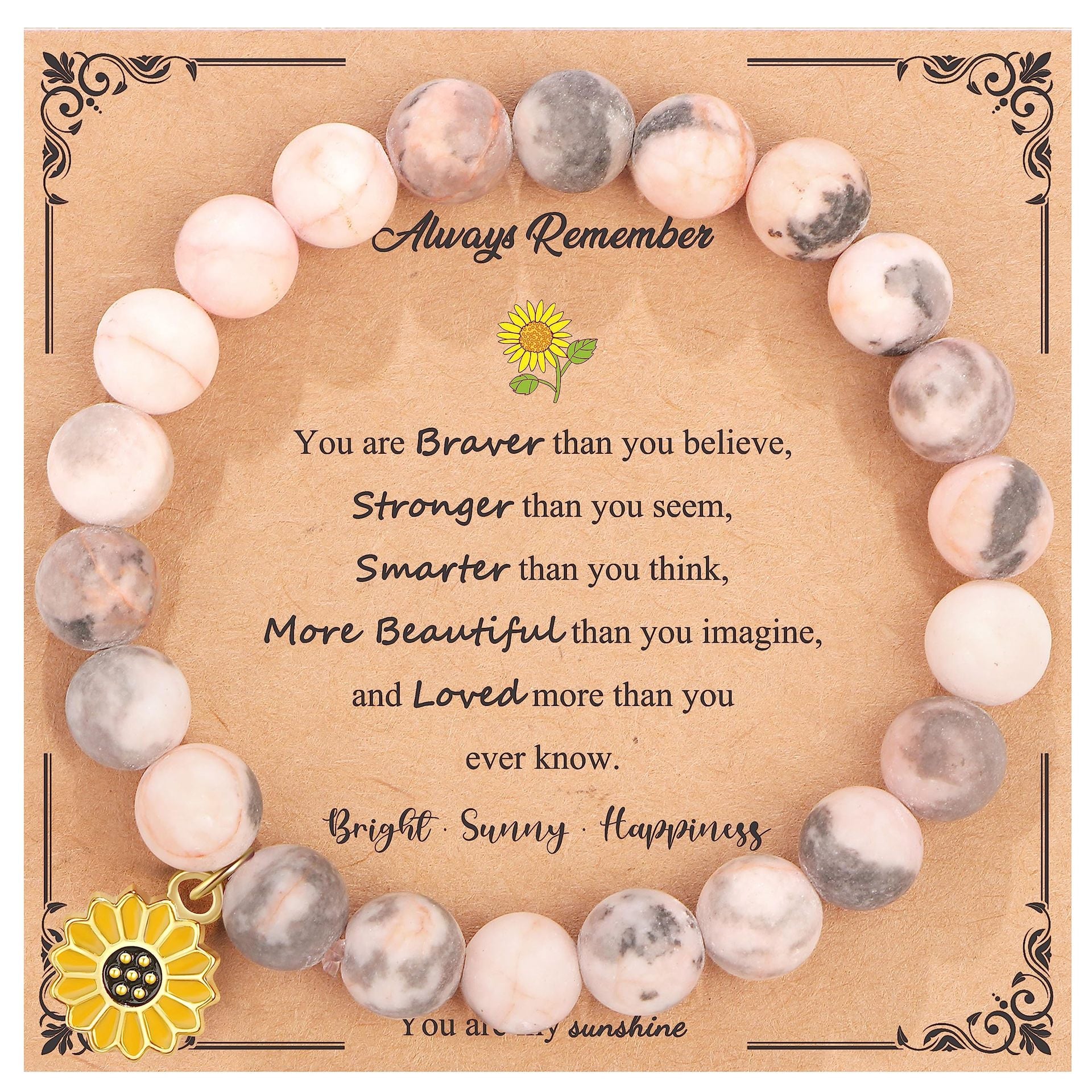 Wholesale Pink Zebra Stone Sunflower Bracelet