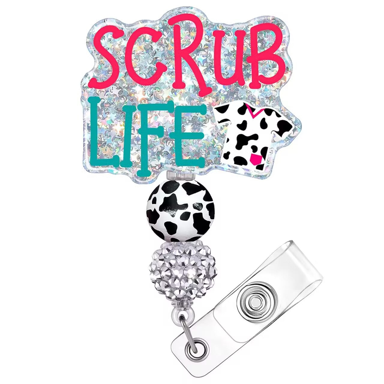 Wholesale Badge Reels Medical Series Leopard Print Cow Print Beaded Badge ABS Scroll Retractable Keychain