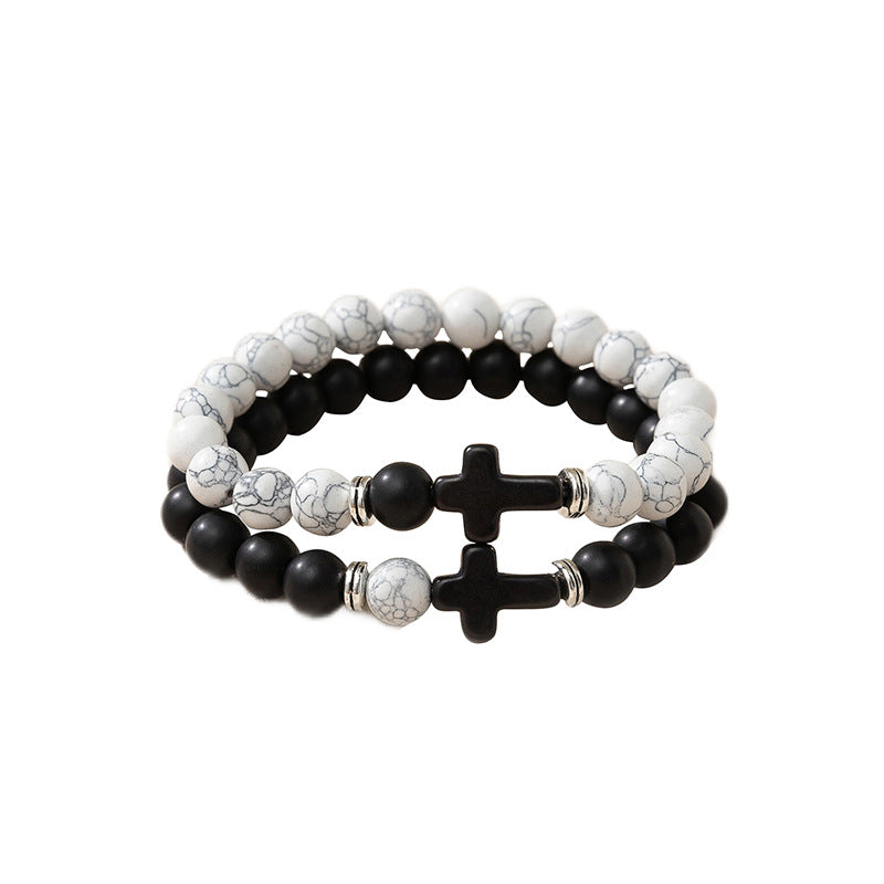Wholesale Cross Black and White Beaded Bracelet