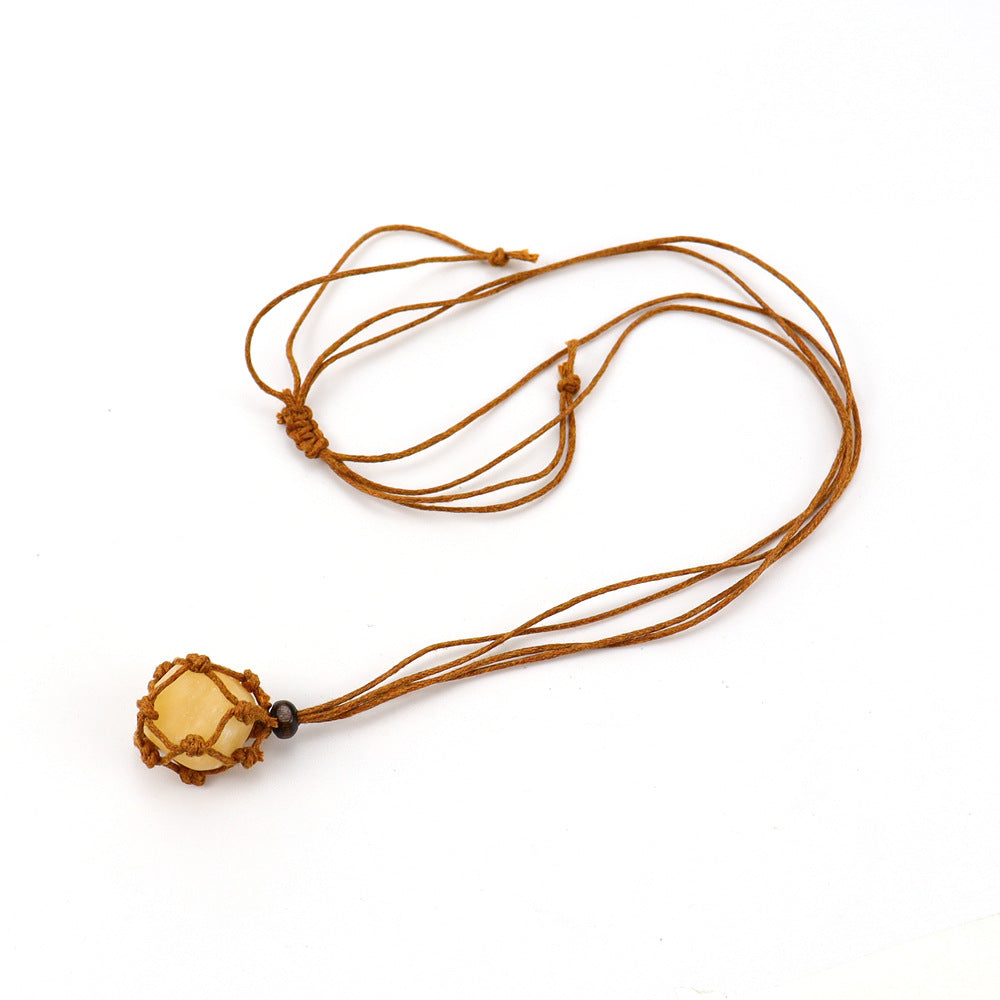 Wholesale Hand-woven Natural Stone Net Pocket Adjustable Necklace