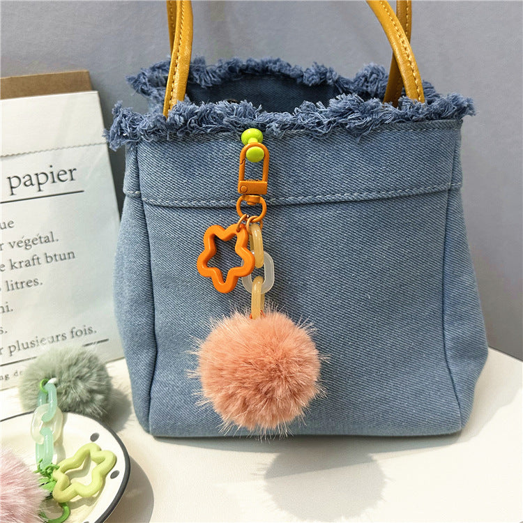 Wholesale Creative cute fur ball flower keychain colorful candy ball plush pendant