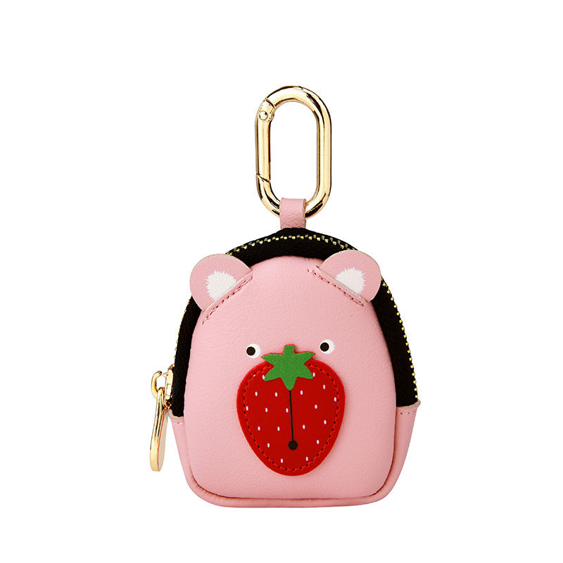 Wholesale Strawberry Bear Mini Wallet Leather Keychain