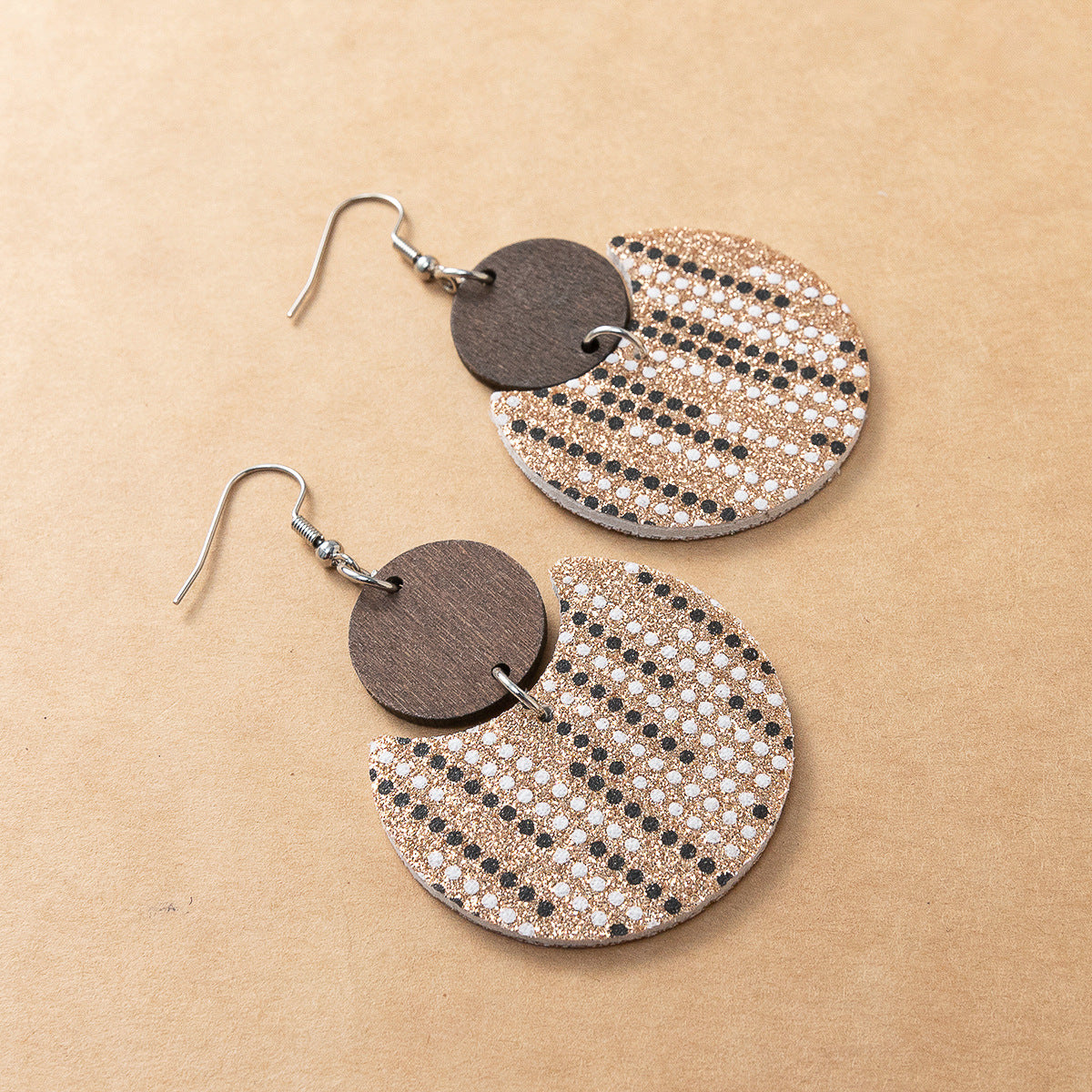 Wholesale Crescent Shaped Leather Plaid Braid Pattern Colorful Earrings