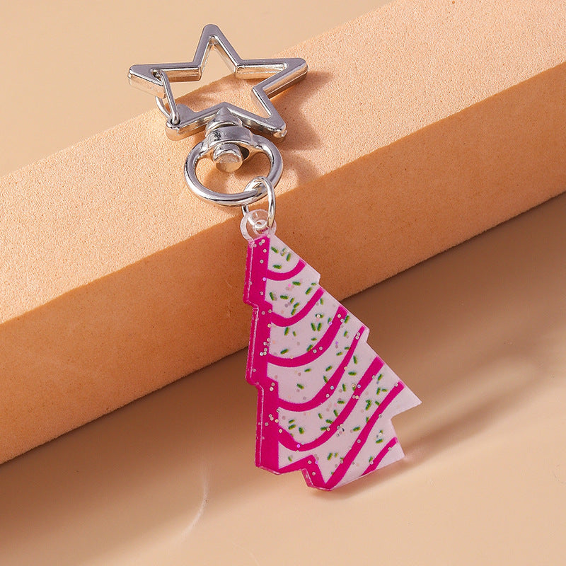 Wholesale Pink Christmas Tree Round Key Chain
