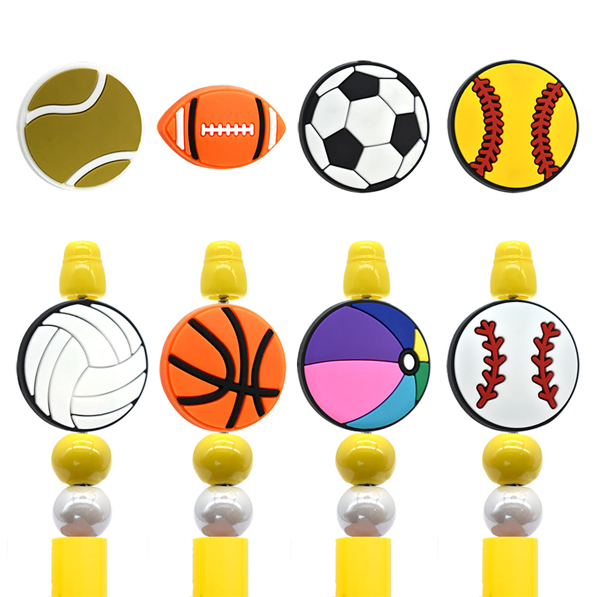 Wholesale Random 100pcs/pack  Ball sports series perforated thick patch soft rubber handmade burnt beads