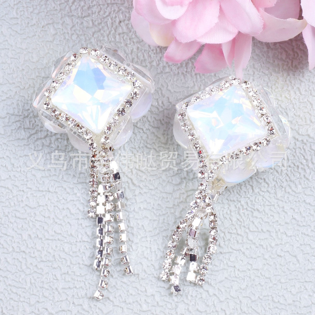 Wholesale 10pcs Acrylic Double Sided Zircon Square Tassel Style Shell Beads