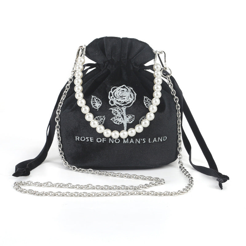 Wholesale Drawstring Gold Velvet Pearl Hand Storage Bag Single Shoulder Crossbody Backpack