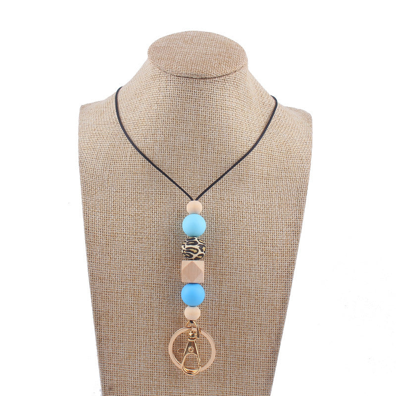 Wholesale Leopard Print Silicone Beaded Lanyard ID Keychain