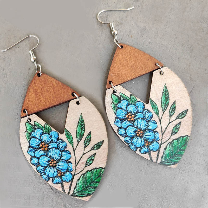 Wholesale 2 Pairs/pack Bohemian Western Style Sunflower Striped Floral Wooden Earrings