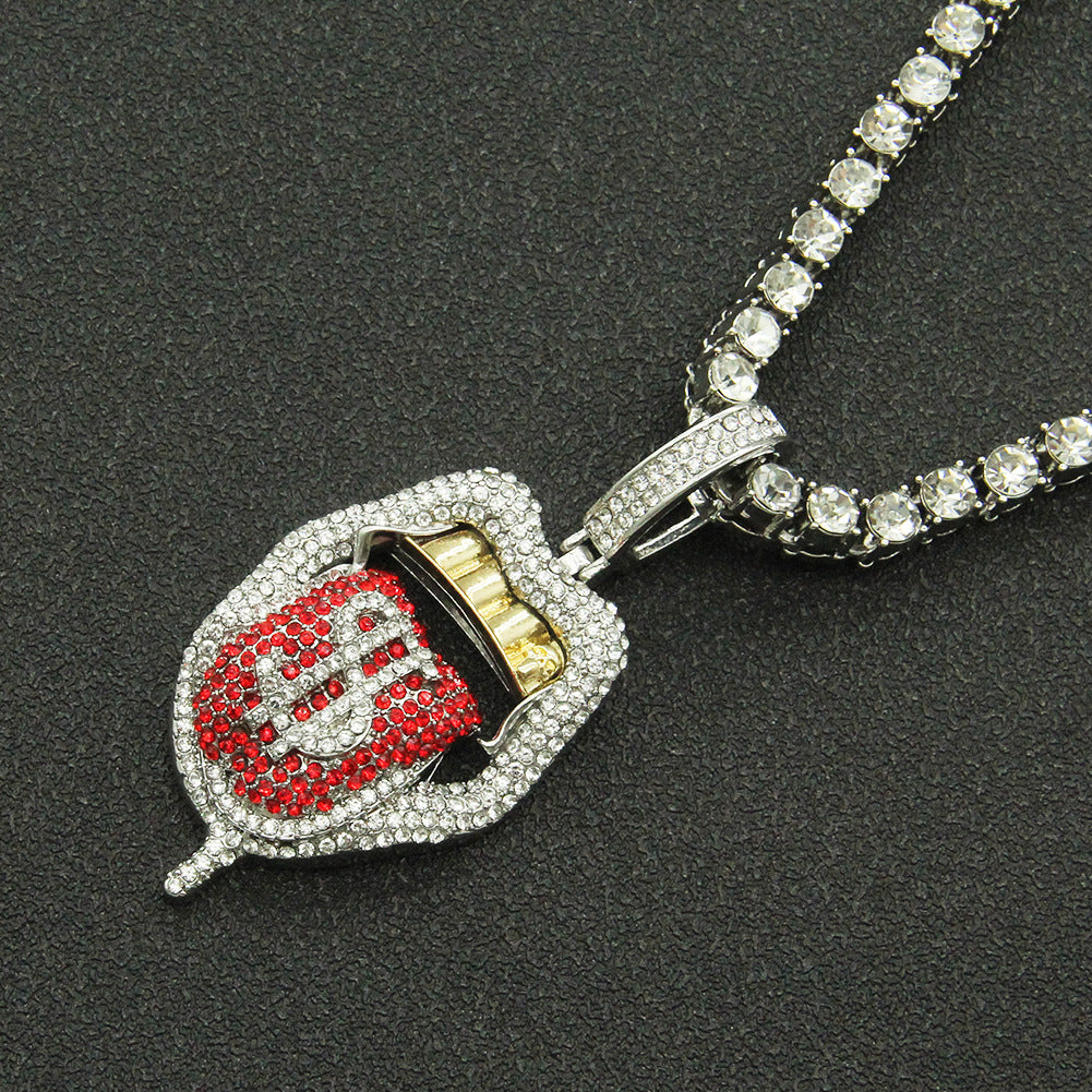Wholesale Hip Hop Rap Rap Decorated Full Diamond Three-dimensional Dollar Tongue Pendant