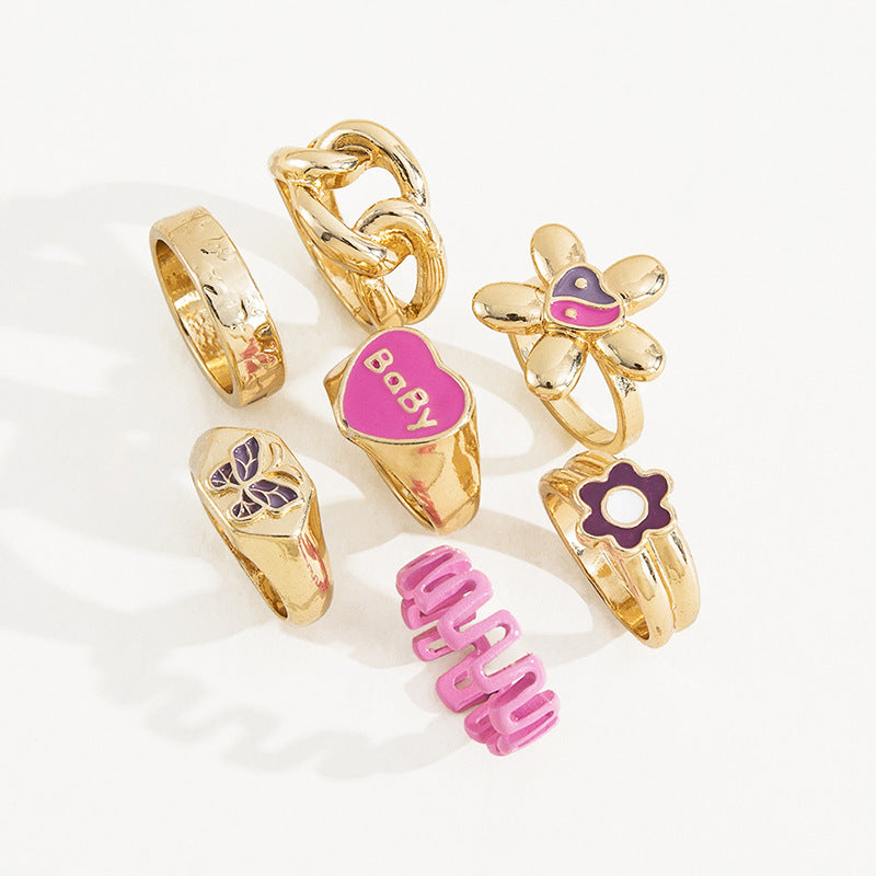 Wholesale Metal Turtle Oil Drip Ring Set Seven Pieces