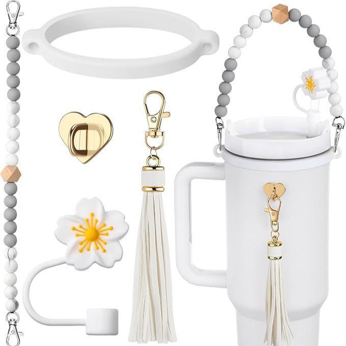 Wholesale Cup with colorful silicone cup cover, hand rope, cup chain, flower straw