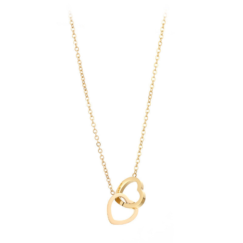 Wholesale Titanium Steel Gold Love Double Ring Necklace Clavicle Chain