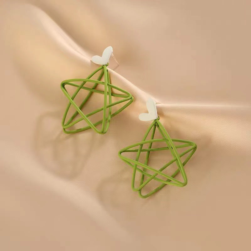 Wholesale Blue hollow five-pointed star silver needle earrings