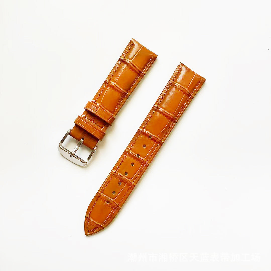 Wholesale Genuine Leather Top Layer Cowhide Bamboo Grain Flat Weave Pin Buckle Butterfly Buckle Universal Watch Strap