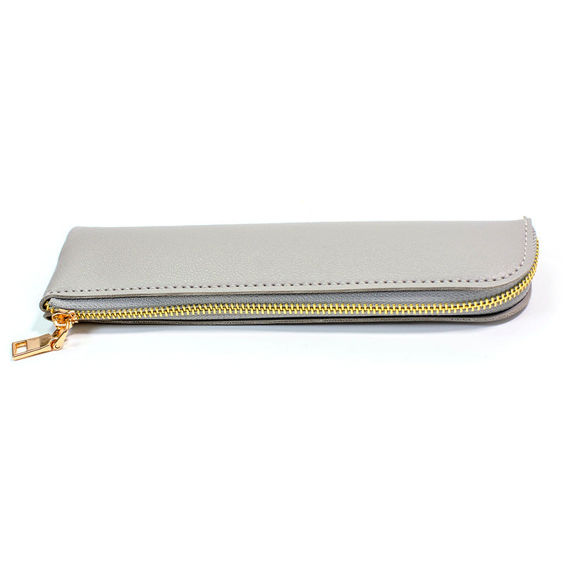 Wholesale Solid color leather large capacity pencil case